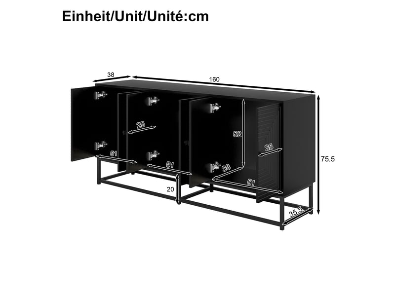  Buffet bas noir mat à 6 portes 160 x 38 x 75,5 cm  - Conforama E