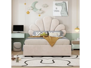 Lit coffre 90x200 cm <strong>REDOM</strong>  <strong></strong> coloris beige
