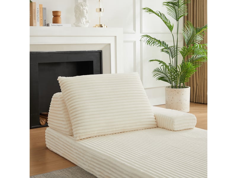  Canapé modulable convertible 211 cm en velours côtelé, dossier triangulaire, accoudoirs amovibles, assise longue multifonction - beige  - Conforama E