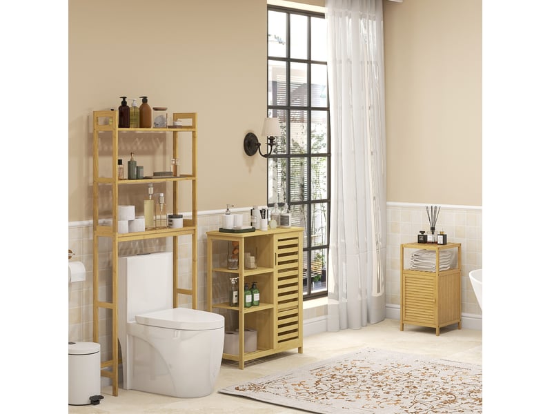  Meuble de rangement wc 68x20x165 cm 3 niveaux avec dispositif anti-basculement bambou naturel  - Conforama C
