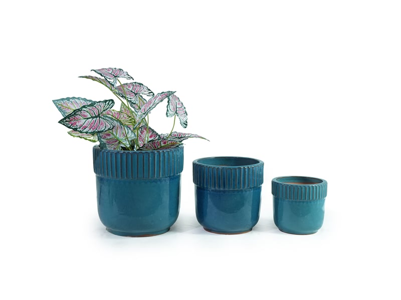  Pot de fleurs ø 23 cm fait main, avec trous de drainage, céramique, bleu turquoise brillant  - Conforama E