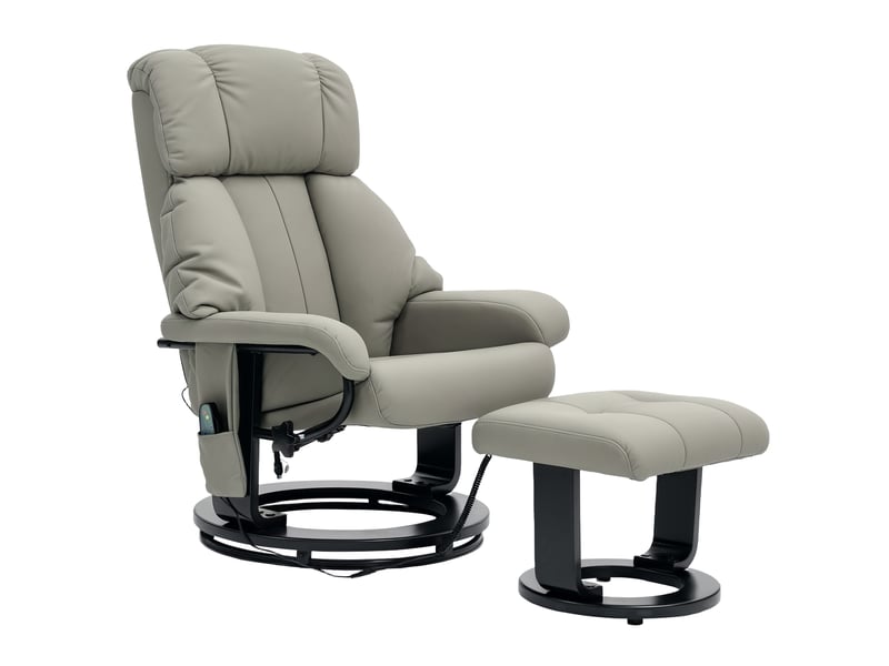  Fauteuil de relaxation massant avec pouf en similicuir gris 76x80x102 cm  - Conforama B