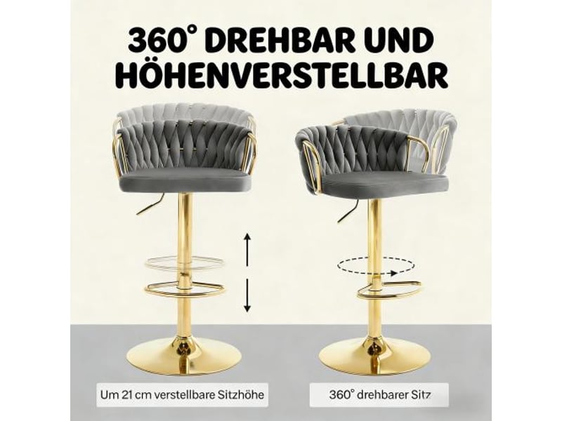  Lot de 2 tabourets de bar réglables,avec accoudoirs,velours,gris foncé  - Conforama E