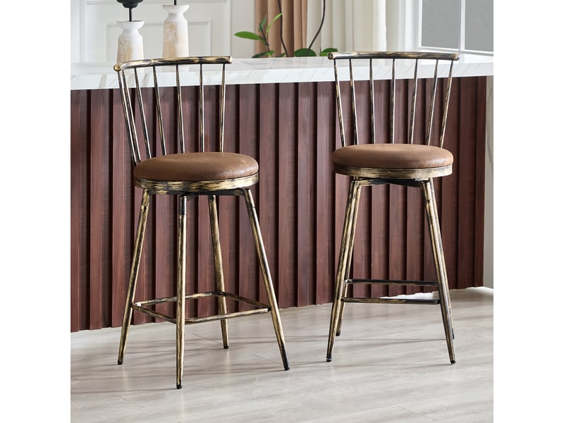  Lot de 2 tabourets de bar,39x39x96 cm,style industriel,tissu,marron  - Conforama B