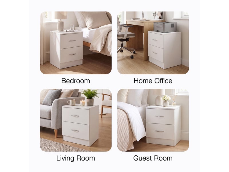  Table de chevet riano, commode de nuit, chambre, rangement, 47x40x36cm, 2 tiroirs, blanc 333454 - Conforama W