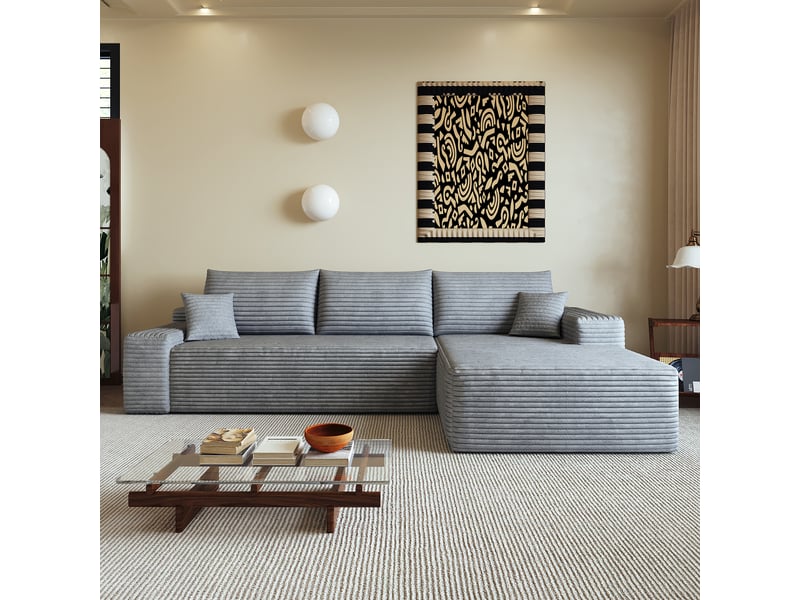 Canapé d'angle, canapé modulable, assise profonde, livré monté, design moderne, 270 cm, pour salon, chambre, gris, appartement  - Conforama D