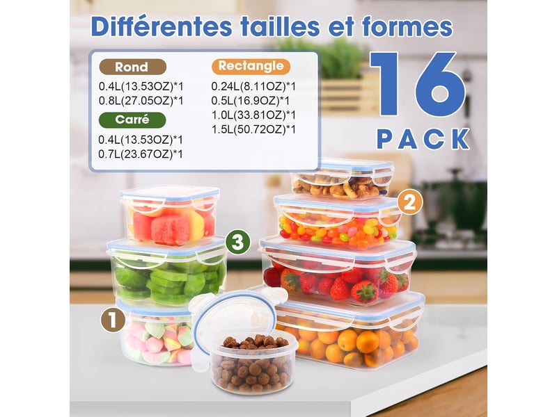  Boîtes alimentaires hermétiques yashe lot de 8, transparent  - Conforama B