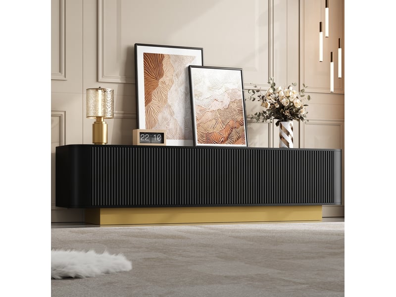  Meuble tv modenvie bas 170 x 40,5 x 47 cm 3 portes avec gestion des câbles noir mdf et panneaux de particules  - Conforama E
