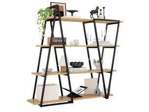 Étagère bibliothèque géométrique 158x35x166 cm – noir et bois clair – métal et mdf, 4 niveaux, anti-basculement
