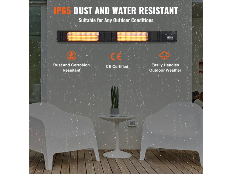 Chauffage exterieur terrasse, 3000 w, radiateur infrarouge electrique avec telecommande, 9 vitesses, minuterie, protection ip65, support mural, pour porche, patio, salle a manger, studio, jardin  - Conforama D