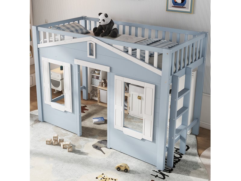  Lit mezzanine enfant bleu et blanc 90 x 200 cm avec espace sous le lit  - Conforama D