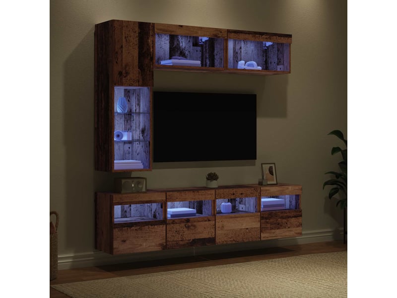 Meuble tv - banc tv - meuble de rangement 7 pcs bois ancien bois d'ingénierie - Conforama E