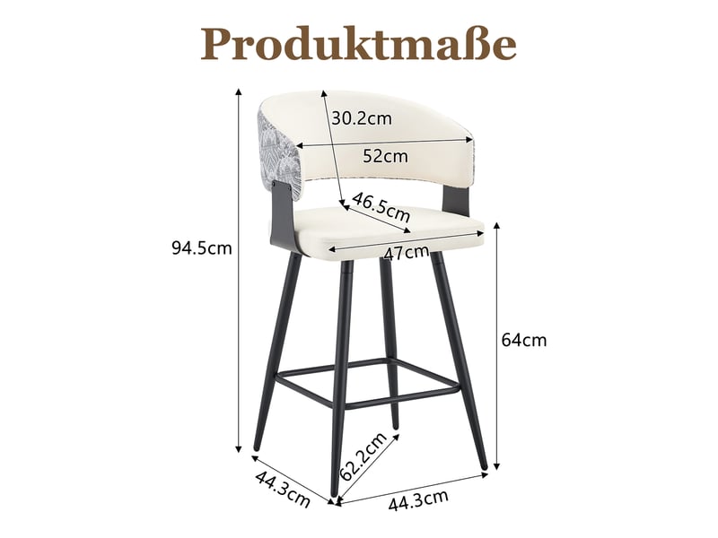  Tabourets de bar lot de 2 avec dossier et repose-pieds - lpospi - assise ergonomique, métal, pu - blanc  - Conforama D