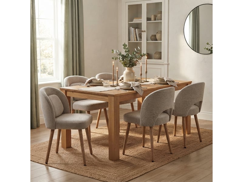  Lot de 2 chaises de salle à manger 46x46x77,5 cm, dossier ergonomique en velours, assise rembourrée, pieds en hévéa massif, charge 150 kg, beige  - Conforama D