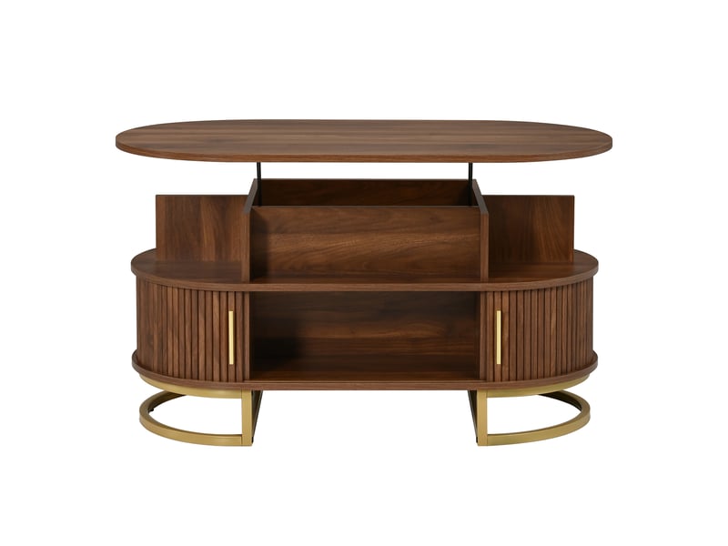  Table basse ovale relevable en mdf avec rangement, porte coulissante et structure acier  - Conforama A