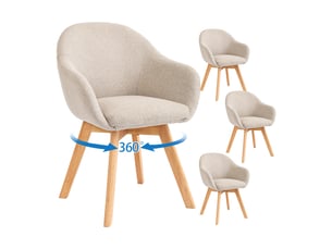 Lot de 4 chaises de salle à manger pivotantes à 360° – tissu effet lin respirant, pieds en bois massif - beige