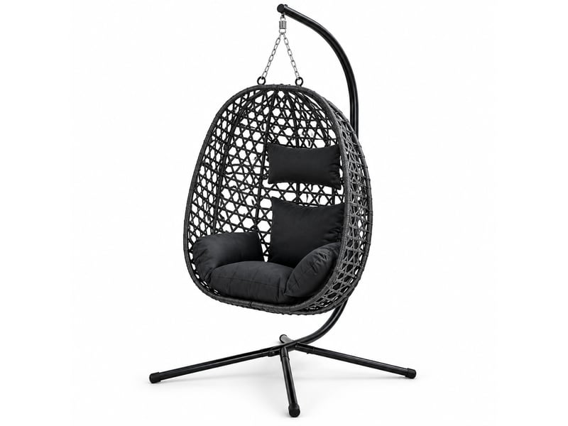 Chaise suspendue 105x105x195 cm anthracite en métal et pe rotin, hauteur réglable et support inclus - Conforama A