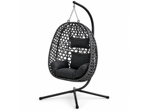 Chaise suspendue 105x105x195 cm anthracite en métal et pe rotin, hauteur réglable et support inclus