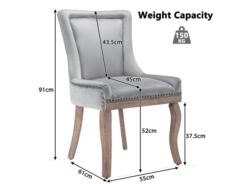  Chaise de salle à manger 61 x 91 cm – gris – lot de 2, velours capitonné, pieds en bois  - Conforama C