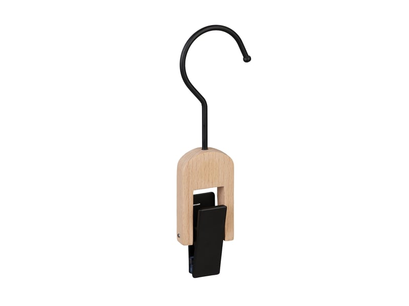  Lot de 5 cintres à pinces pour accessoires 18,5 x 6 x 2,5 cm anti-plis design chic en bois noir 13_0008920  - Conforama A