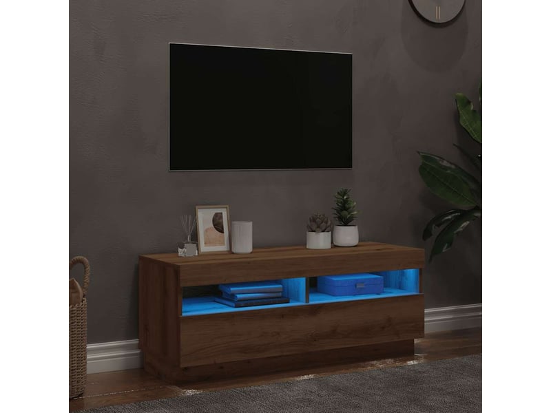  Meuble tv - banc tv - meuble de rangement avec lumières led chêne artisanal bois d'ingénierie  - Conforama E