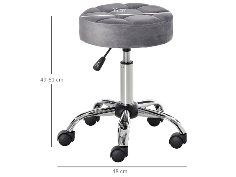  Tabouret de salon pivotant à roulettes, velours gris, base chromée, réglable 49-61 cm  - Conforama C