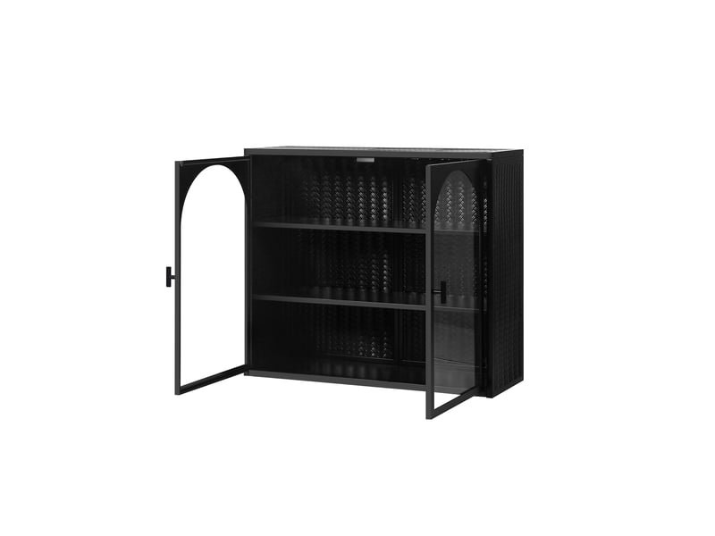  Armoire murale modèle woven 70 cm, noir, 2 portes vitrées, 3 niveaux de rangement, design tressé  - Conforama E