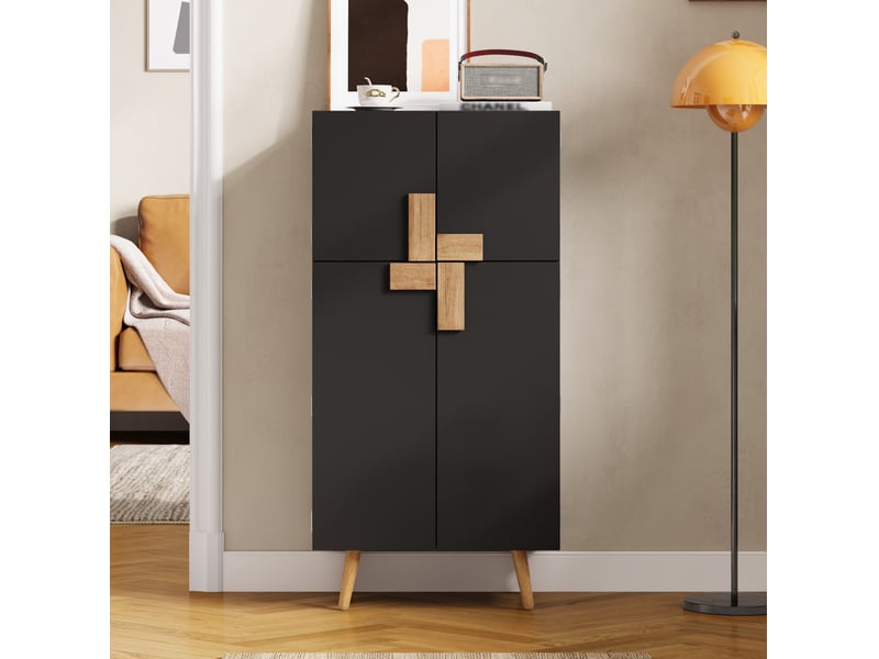  Armoire de cuisine 4 portes avec étagères réglables 60x35x120 cm mdf noir  - Conforama W