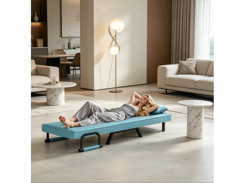  Fauteuil convertible 3 en 1 bleu en lin et métal  - Conforama D