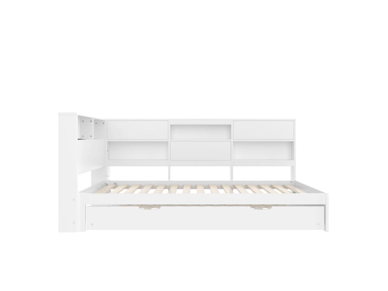 Lit de jour convertible, 90 x 200 cm, tête de lit avec compartiment de rangement, lit extensible, sans matelas, blanc - Conforama E