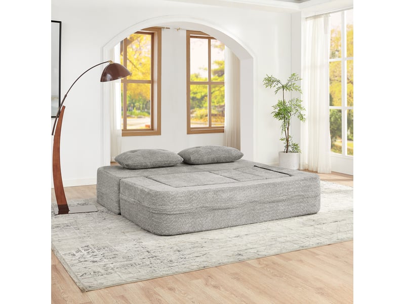  Canapé convertible modenvie modulable 3 places 199 x 194 cm pliable tissu gris clair  - Conforama E