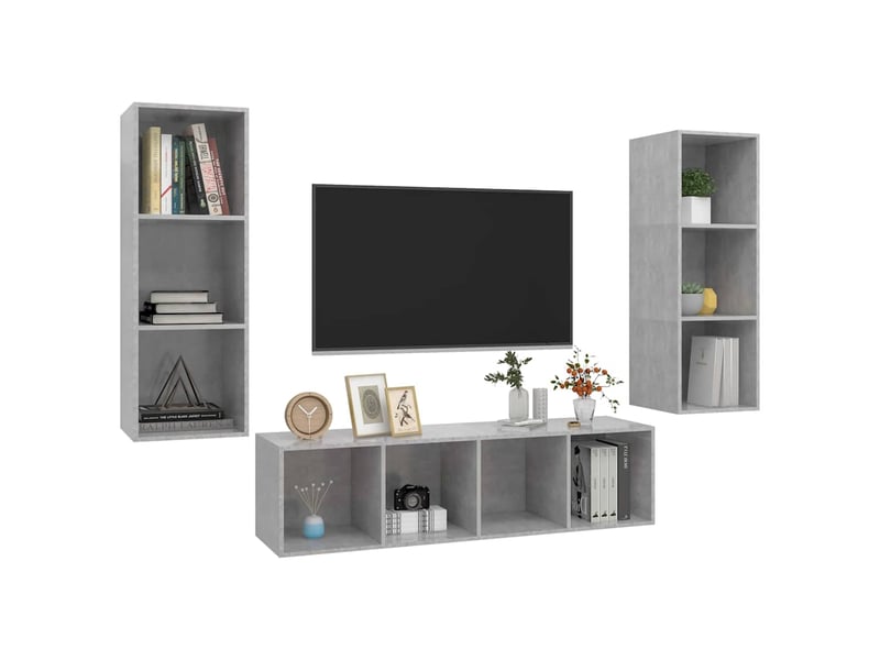  Ensemble de meuble tv - banc tv - meuble de rangement 3 pcs gris béton bois d'ingénierie  - Conforama C