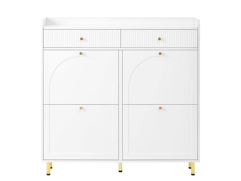  Meuble à chaussures 106.5x25x105.5 cm avec 4 portes battantes et 2 tiroirs, étagère à chaussures, commode à chaussures avec poignées  - Conforama W