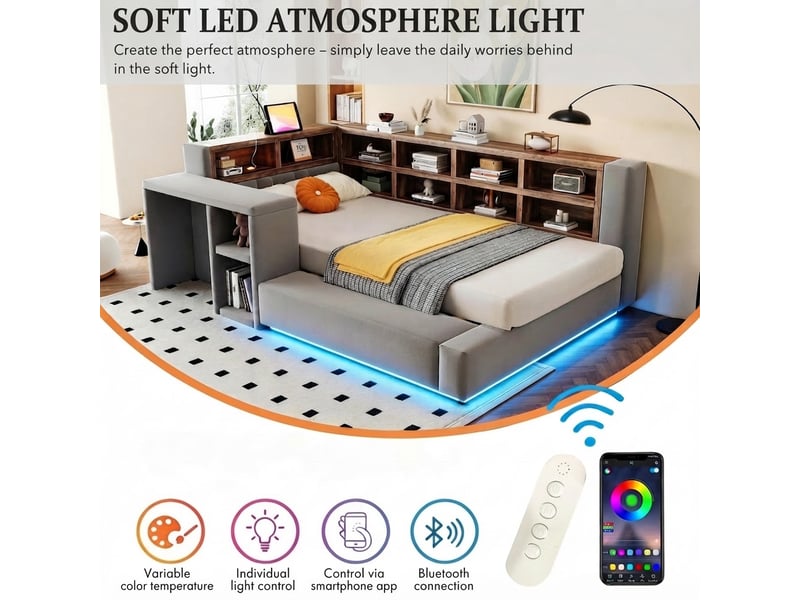  Petit meuble de rangement, 210x116x74 cm, éclairage led, ports de charge, gris LDU00645AAE-conf-NEW - Conforama D