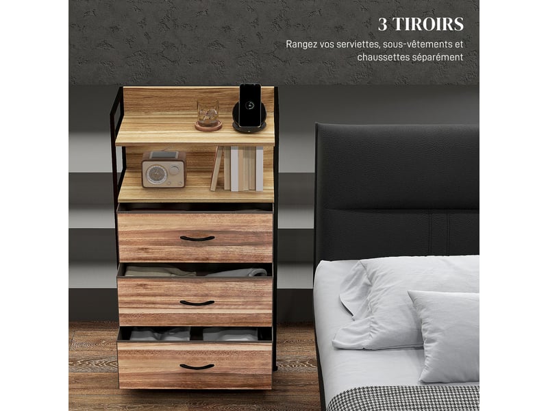  Meuble de rangement style industriel commode 3 tiroirs en tissu amovibles et 2 étagères - 60 x 29 x 101cm - mdf et métal  - Conforama D
