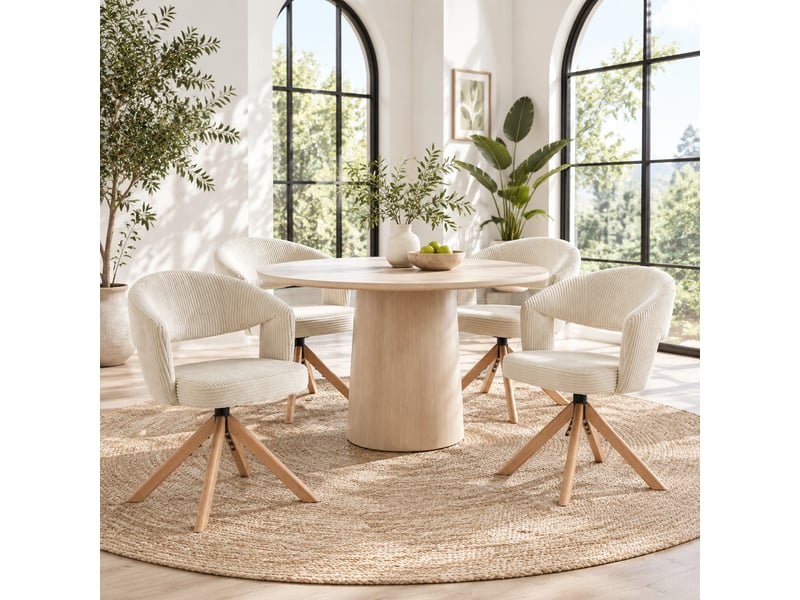  Lot de 2 chaises de salle à manger pivotantes,47x47,5x81,5 cm,velours côtelé,crème  - Conforama B