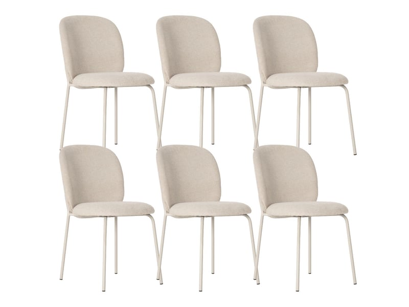  Lot de 6 chaises en tissu polyester doux beige et pieds en métal laqué crème - darris DARRIS - Conforama A