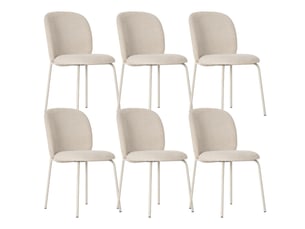 Lot de 6 chaises en tissu polyester doux beige et pieds en métal laqué crème - darris