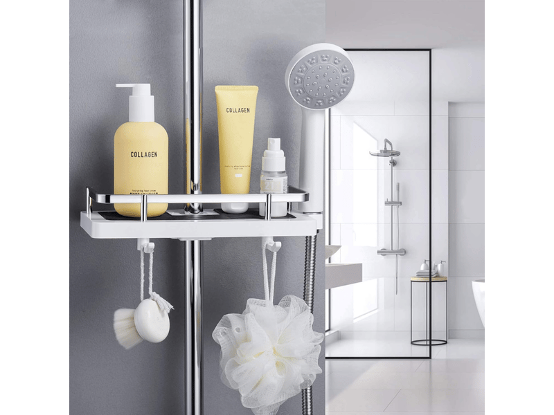  Support de douche, porte-savon, rangement de salle de bain, sans perçage, montage mural, antirouille, autocollant, blanc 24mm-25mm  - Conforama E