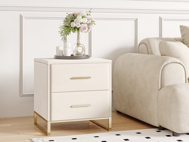  Lot de 2 tables de chevet 40x40x50 cm, 2 tiroirs, bout de canapé en tissu rembourré, velours, design moderne et luxe, beige  - Conforama D