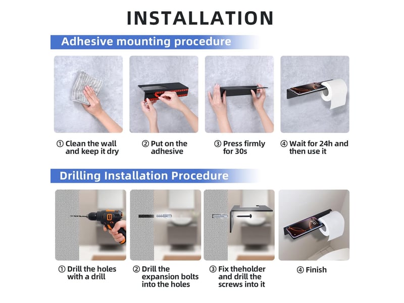  Porte papier toilette sans percer support papier toilette salle de bain mural auto adhésif  - Conforama C