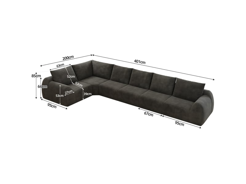  Canapé d'angle en l 401x200x85 cm 6 places, sans montage, —, gris foncé  - Conforama E