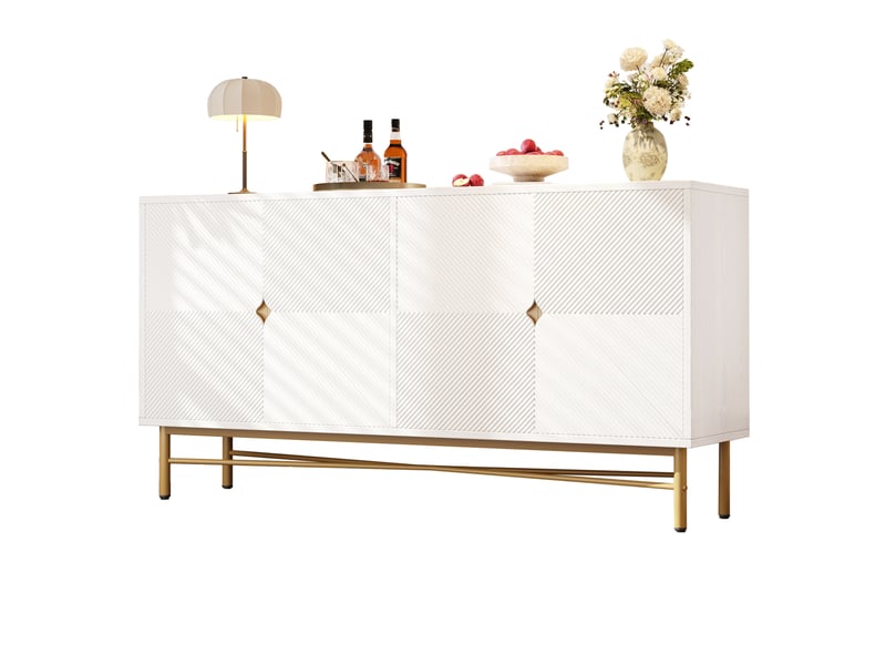 Buffet 160x40x82 cm à 4 portes avec fermeture douce en mdf et panneaux de particules blanc - Conforama A