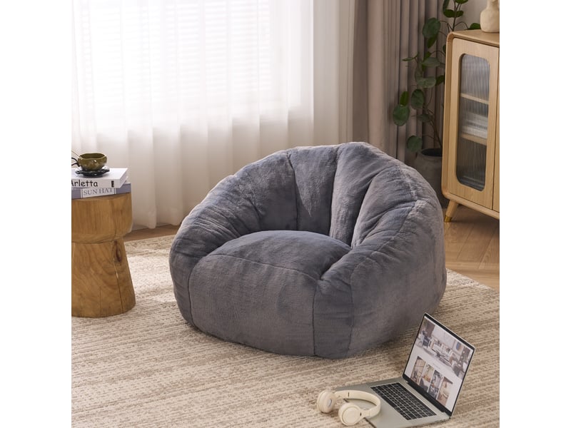 Pouf géant 98x98x60 cm, mémoire de forme, assise moelleuse, polyester, gris, dossier enveloppant - Conforama B
