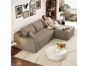 Canapé d'angle compressé droit fixe <strong></strong> <strong>Bliss Lite</strong> 3 places Velours côtelé naturel