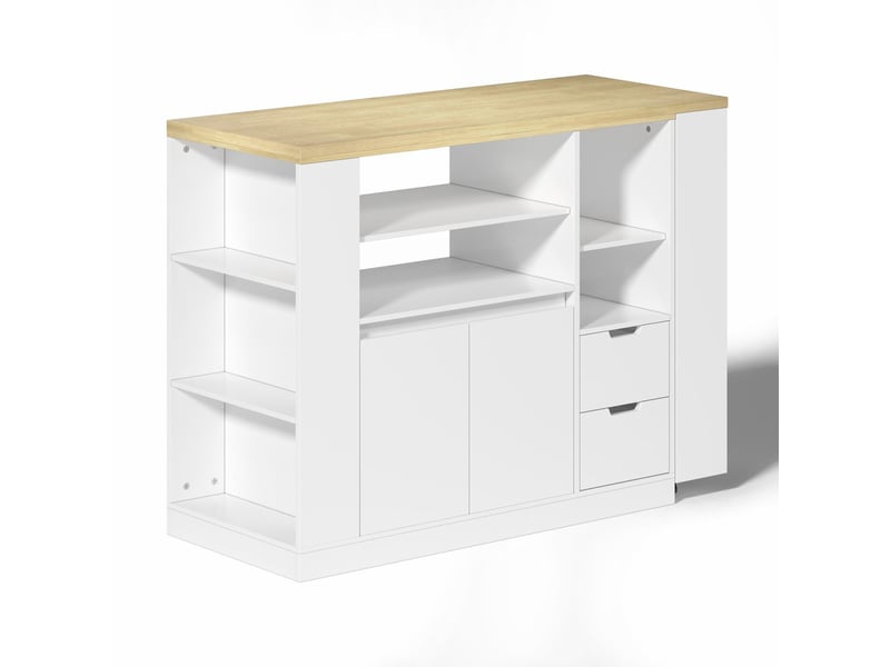  Îlot de cuisine avec plan de travail extensible mdf blanc et naturel 115x50x92 cm - pangivo  - Conforama A