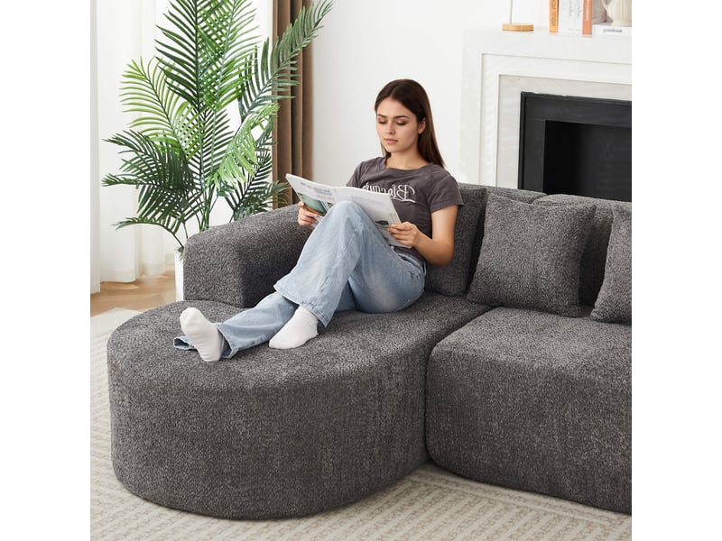  Canapé d’angle gauche 3 places en chenille gris anthracite, 222 x 157 x 73 cm Fay Lum - Conforama E
