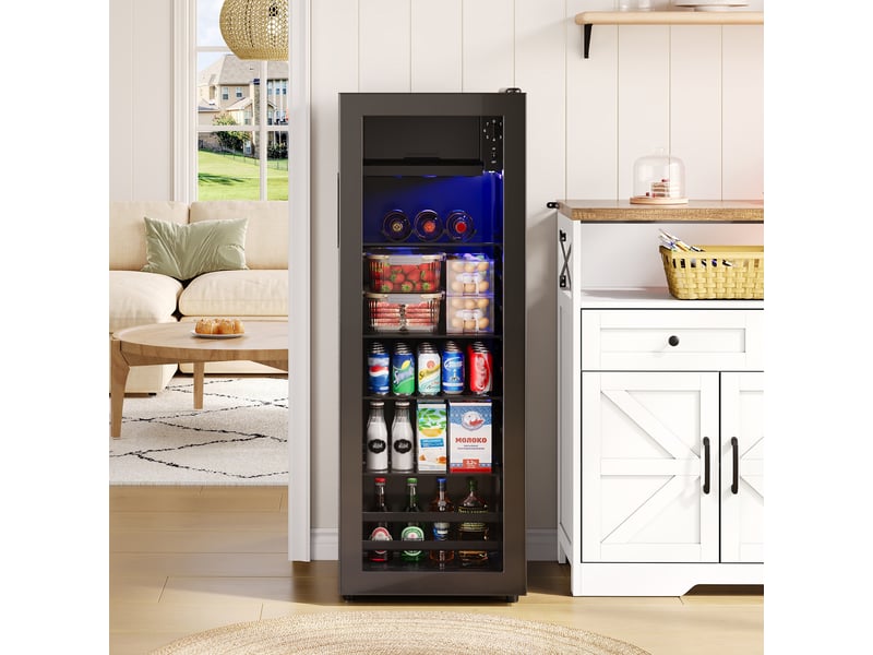  Réfrigérateur à boissons 128l avec congélateur 8l, mini frigo pose libre compact silencieux 43db, 94 canettes, led bleue RH-ES301428SAA - Conforama W