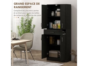 Buffet haut armoire de cuisine 4 portes 2 placards et 1 tiroir central hauteur 180 cm avec 2 réglables étagères noir