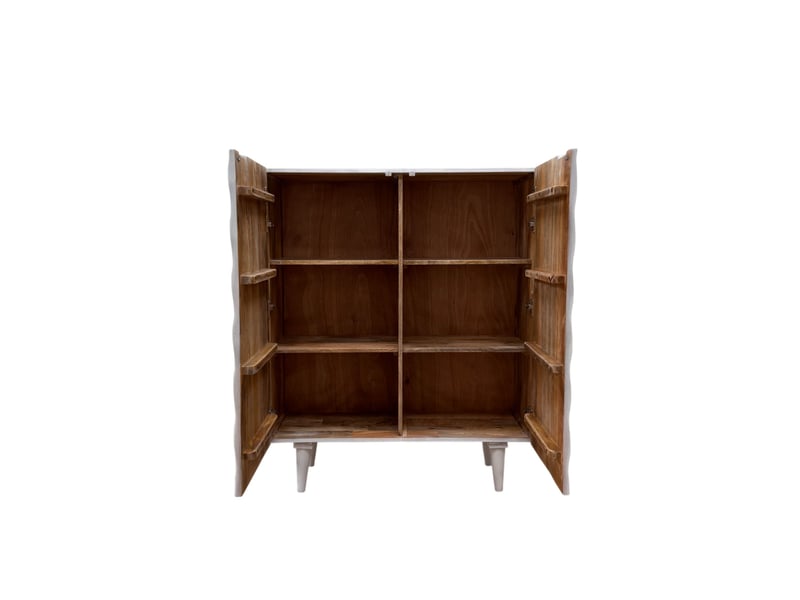 Buffet haut à 2 portes en bois de manguer masif patiné blanc - Conforama D